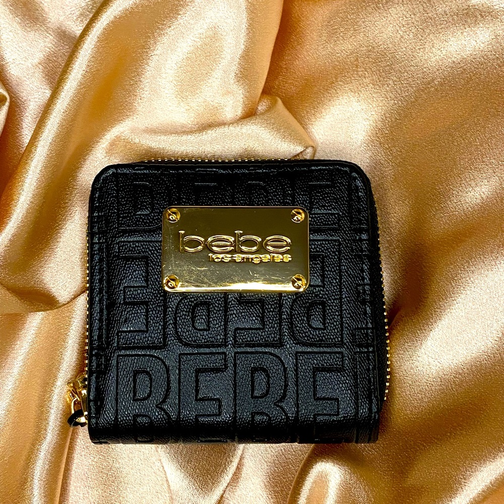 Bebe Embossed Black Wallet with Gold Plate